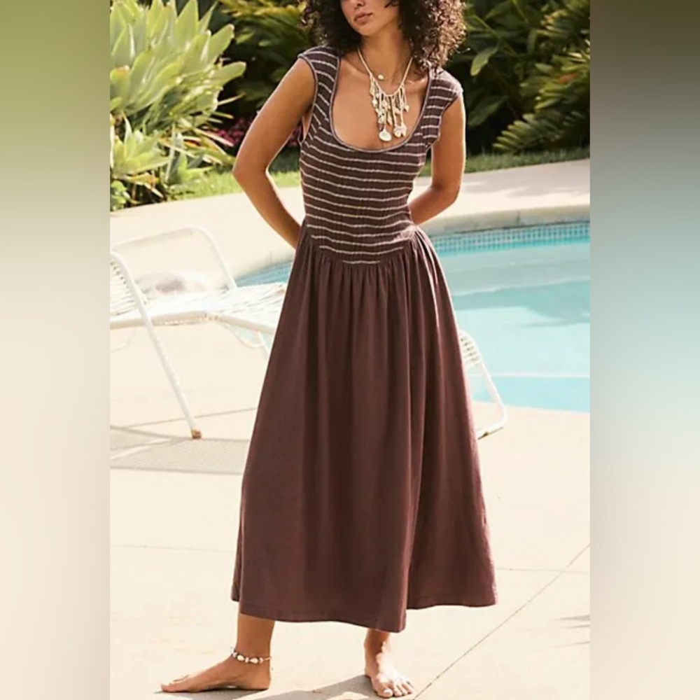 NWOT Free People Alana Open-Back Striped Midi